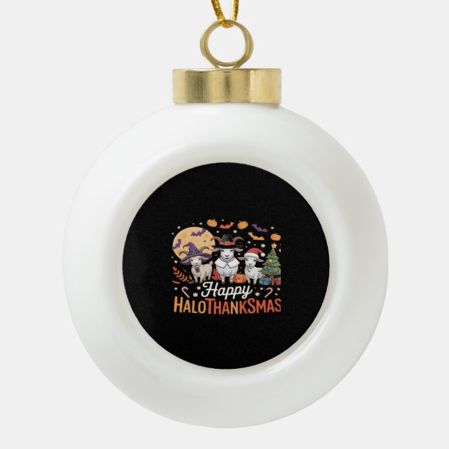 Cute Flamingo Thanksgiving I'm Not a Turkey! Funny Ceramic Ball Christmas Ornament (Front)