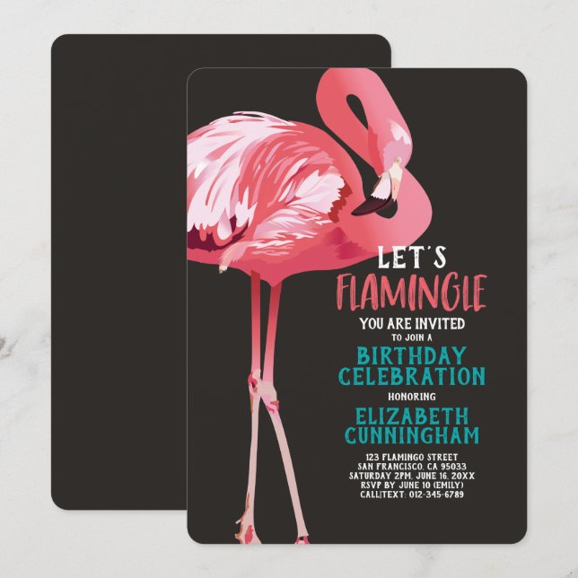 Cute Flamingo Tropical Let's Flamingle Birthday Invitation (Front/Back)