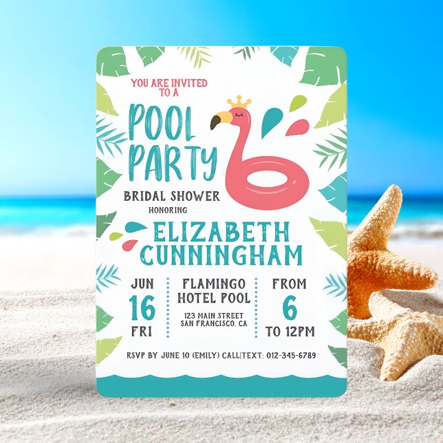 Cute Flamingo Tropical  Pool Party Bridal Shower Invitation (Creator Uploaded)