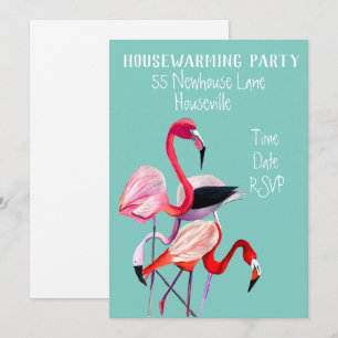 Cute flamingo watercolor housewarming Party Invitation