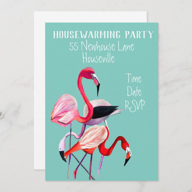 Cute flamingo watercolor housewarming Party Invitation (Front/Back)