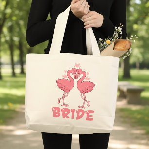 Cute Flamingo Wedding Tropical Beach Bride Large Tote Bag