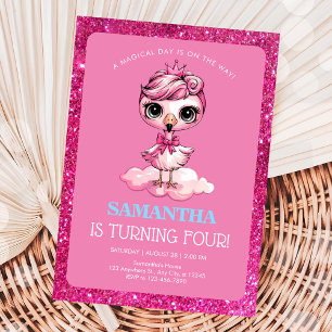 Cute flamingo with crown birthday invitation