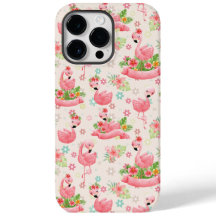 Cute flamingos and tropical flowers