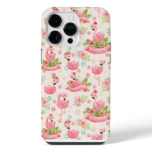 Cute flamingos and tropical flowers