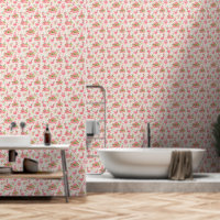 Cute flamingos and tropical flowers