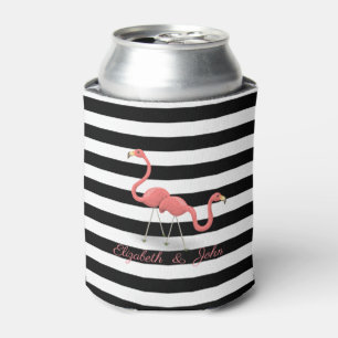 Cute  Flamingos ,Black White Stripes,Personalized Can Cooler