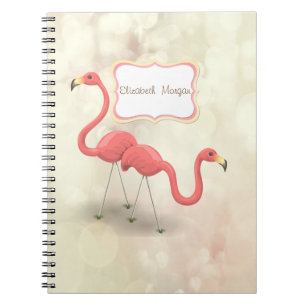 Cute Flamingos, Bokeh- Personalized Notebook