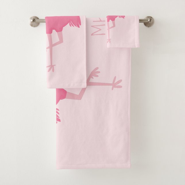 Cute Flamingos custom monogram towel set (Insitu)