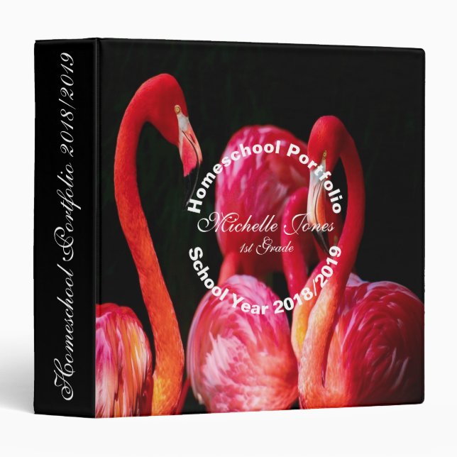 Cute Flamingos Homeschool Portfolio Binder (Front/Spine)