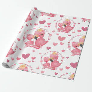Cute Flamingos I Love Mom Wrapping Paper