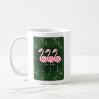 Cute Flamingos Jungle Pink Bird Custom Name Coffee Mug