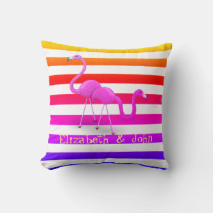Cute Flamingos,Ombre Stripes Throw Pillow