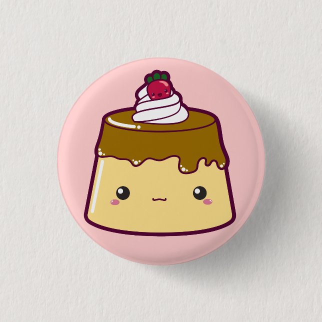 Cute Flan with Strawberry & Cream 1 Inch Round Button (Front)