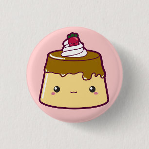 Cute Flan with Strawberry & Cream 1 Inch Round Button