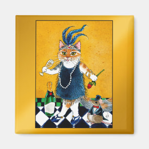 Cute Flapper cat, mouse Art Deco 1920s Magnet