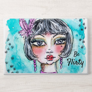 Cute Flapper Girl Watercolor Bold Whimsical Artsy HP Laptop Skin