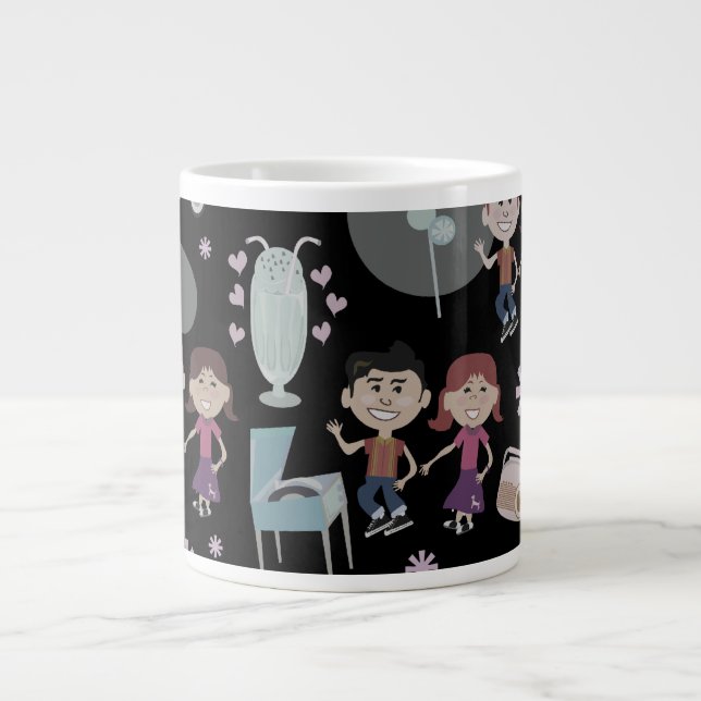 Cute Flashback Kids Happy Fifties Pattern Large Coffee Mug (Front)