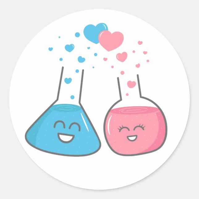 Cute flasks in love, we've got chemistry classic round sticker (Front)