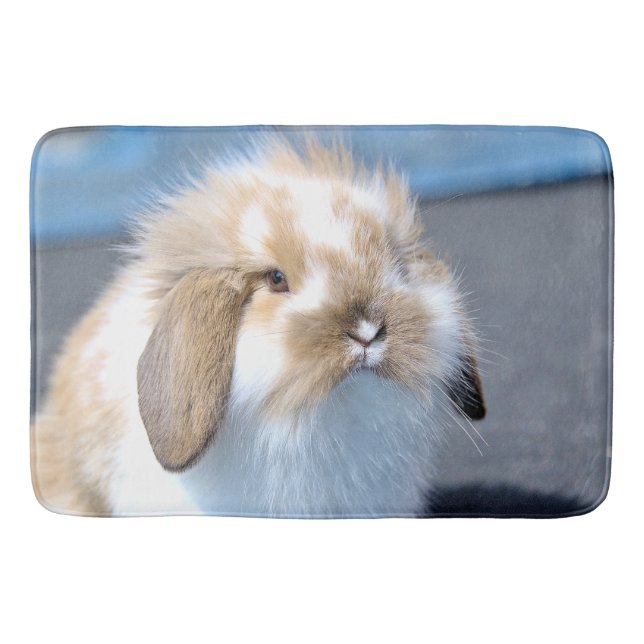 Cute Flemish white and brown rabbit      Bath Mat (Front)
