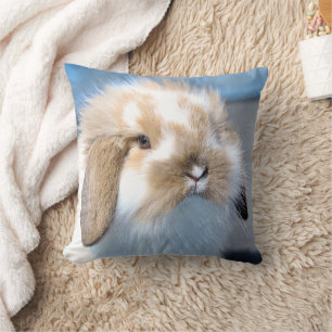 Cute Flemish white and brown rabbit Throw Pillow