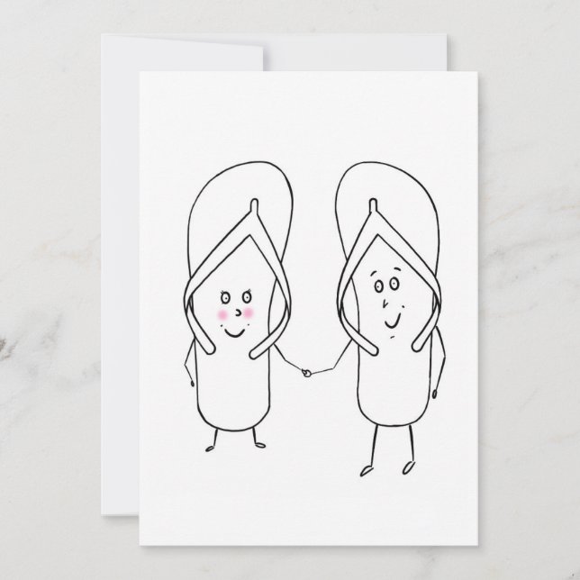 cute flip flop, couple, sandal theme invitation (Front)