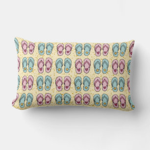 Cute Flip Flop Pattern on Sand Background Lumbar Pillow