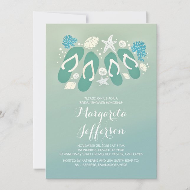 cute flip flops beach bridal shower invites (Front)
