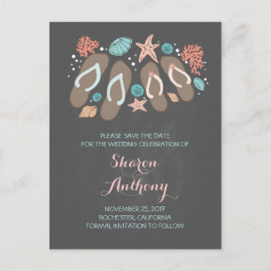 Cute flip flops beach wedding save the date announcement postcard