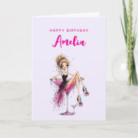 Cute Flirty Girl in a Martini Glass Birthday