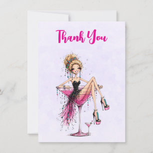Cute Flirty Girl in a Martini Glass Thank You Card