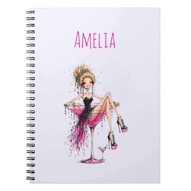 Cute Flirty Lady in a Martini Glass Notebook (Front)