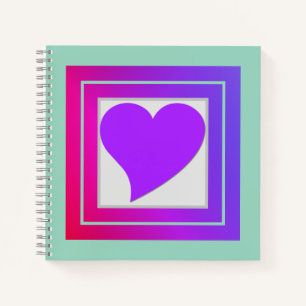 Cute Flirty Purple Heart, Pink and Red on Teal Notebook
