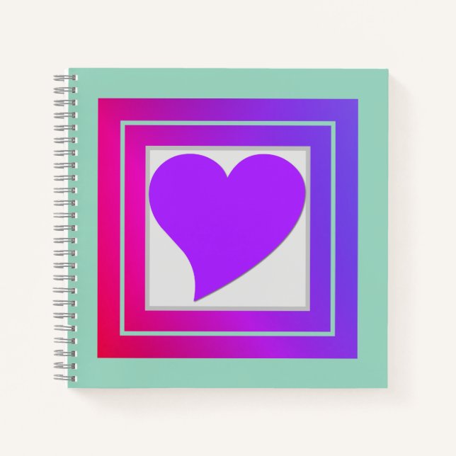 Cute Flirty Purple Heart, Pink and Red on Teal Notebook (Front)