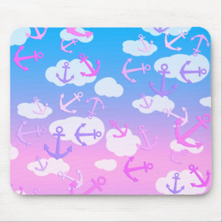 Cute Floating Anchors And Clouds Dreamy Colors Mouse Pad