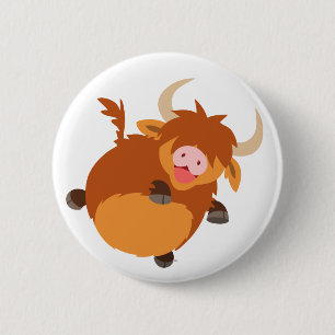 Cute Floating Cartoon Highland Cow Button Badge