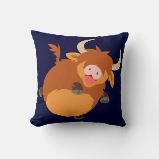 Cute Floating Cartoon Highland Cow Pillow