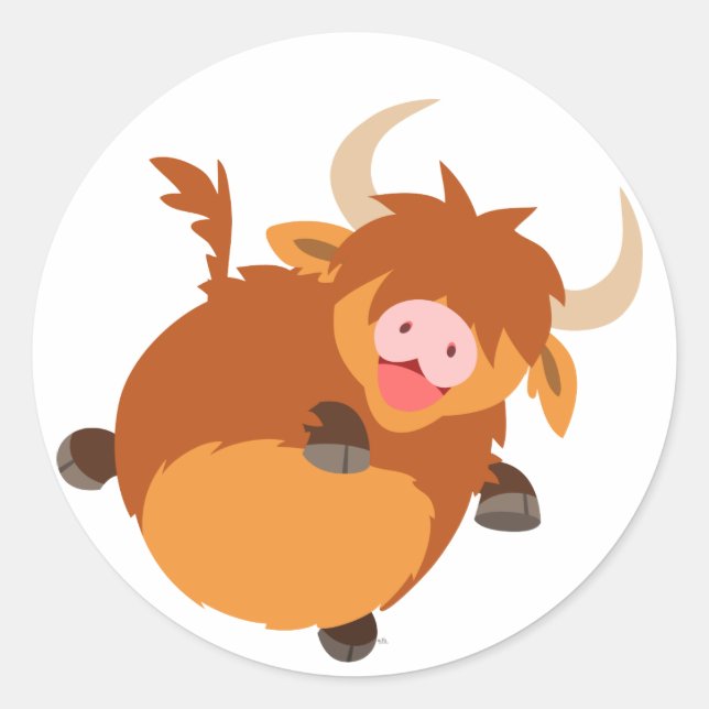 Cute Floating Cartoon Highland Cow Sticker (Front)
