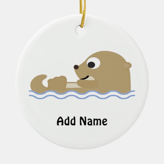 Cute Floating Otter Ceramic Ornament (Front)