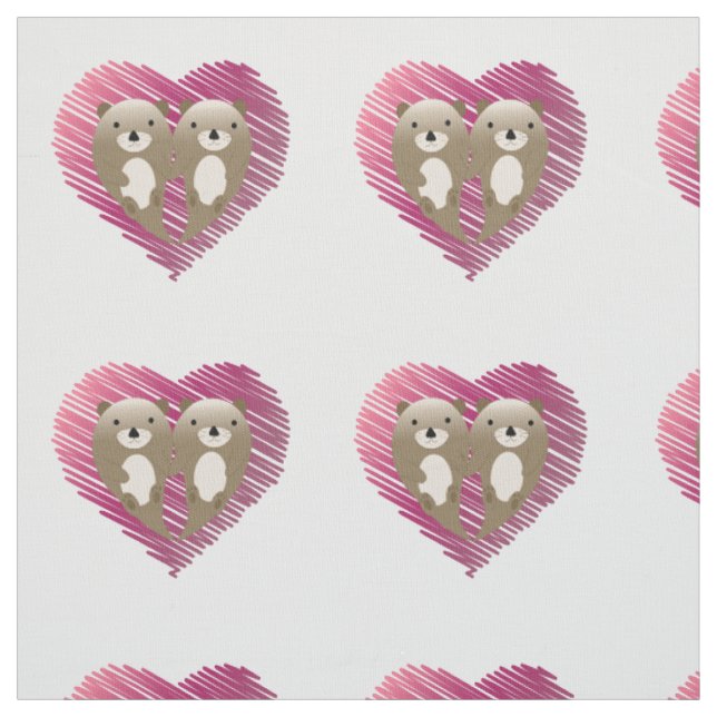 Cute Floating Otters in Love Fabric (Swatch)