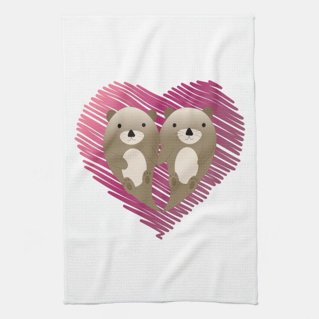 Cute Floating Otters in Love Kitchen Towel (Vertical)