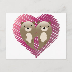 Cute Floating Otters in Love Postcard