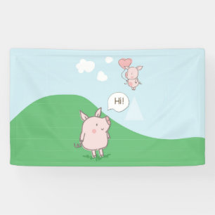 Cute Floating Pig Saying Hi Banner