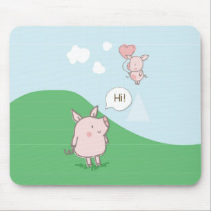Cute Floating Pig Saying Hi Mouse Pad