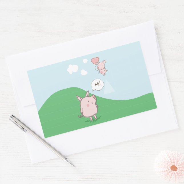 Cute Floating Pig Saying Hi Sticker (Envelope)