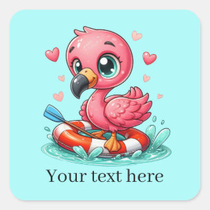 Cute floating pink flamingo add text square sticker