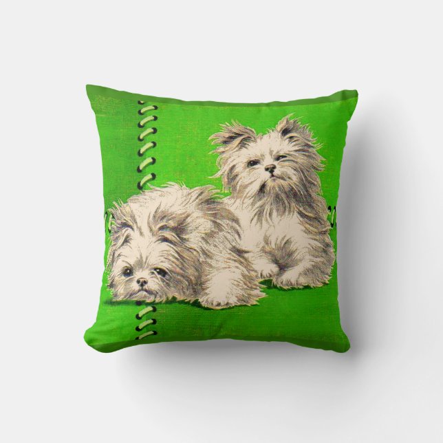 cute floofy dogs print throw pillow (Front)