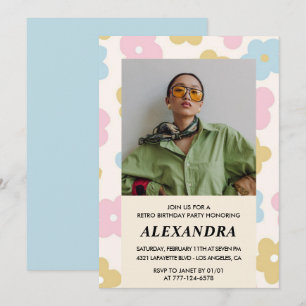 Cute Floral 32nd birthday invitation Retro Photo