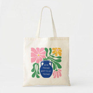 Cute Floral Abstract Quote Tote Bag Blue Pink