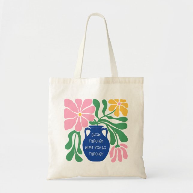 Cute Floral Abstrait Devis Sac fourre-tout bleu ro (Devant)